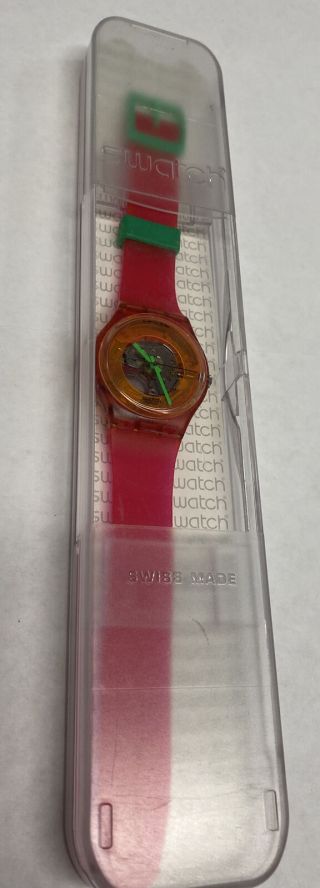 Vintage Swatch Ag 1989 Swiss Skeleton Watch Neon Pink Green Orange Batt