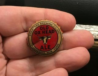 Vintage Old Ox Head Ale Cork Beer Bottle / Cap Crown Standard Brg Rochester Ny