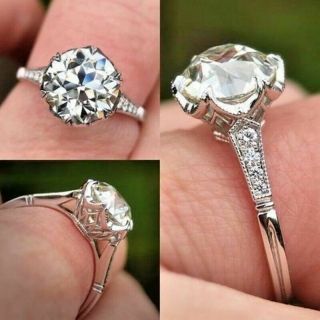 2.  35ct White Round Cut Diamond 14k White Gold Antique Vintage Engagement Ring