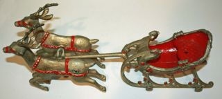 Antique Hubley Santa Claus Reindeer Sleigh Cast Iron Toy 16 " -