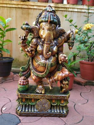 Ganesha Hand Carved Sculpture Hindu God Dancing Ganesh Statue Figurine Murti Art