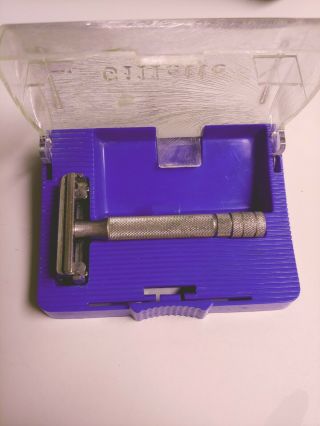Vintage 1940s Ndc Gillette Speed Double Edge Razor W/ Blue Plastic Case