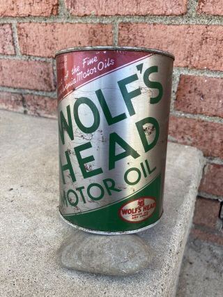 Vintage Metal Quart Wolf’s Head Oil Can