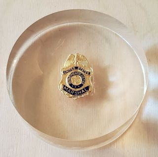 Vintage Mini Us Dept.  Of Justice Marshal Badge Encased Lucite Paper Weight