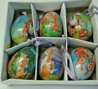 Vintage Easter Eggs,  Set Of 6 Decoupage Paper Mache Decorative Eggs,  2 " Tall