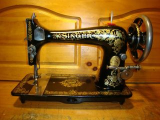 Antique Singer Sewing Machine Head Model 27 " Pheasant ",  Serviced,  Collector