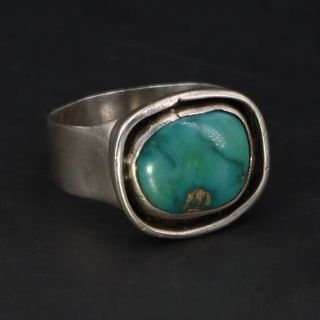 Vtg Sterling Silver Hand Crafted Southwestern Turquoise Band Ring Size 11 - 7g