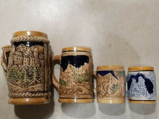 Vintage German Style Beer Stein/mug Ceramic Colorful Made In Japan/set Of 4