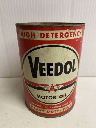 Vintage 1 Quart Metal Veedol High Detergency Heay Duty - Plus Motor Oil Can 3