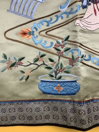 Antique / Vintage Chinese Embroidery Silk Panel Of Woman & Precious Objects 2