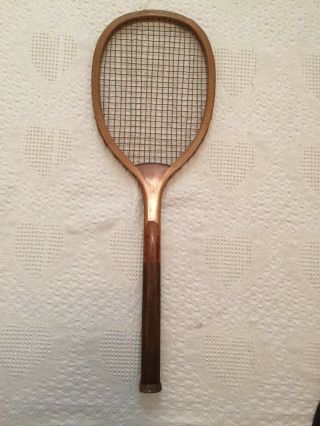 Antique Vintage Tennis Racket Racquet - No Brand - Checkered Handle & Wood Butt