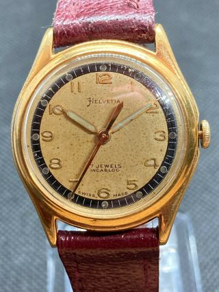 Helvetia Vintage Watch 17 Jewels Incabloc Tropical Dial - Serviced 830 Movement