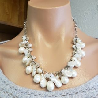 Vintage Sterling Silver 925 Chain Necklace With Fresh Water Pearls 18 " L