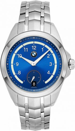 Bmw Bmw6008 Mens Silver Tone Stainless Steel Blue Dial Date 42mm Watch Nwt Box