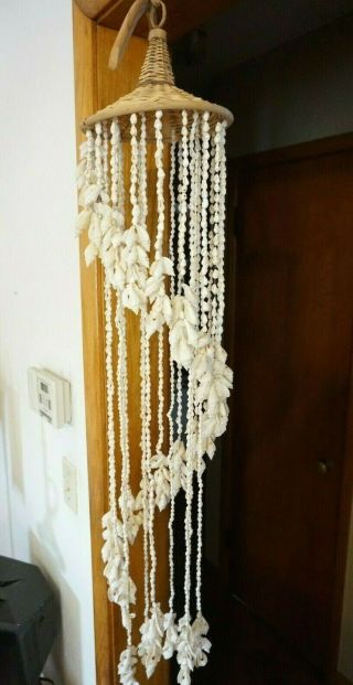 Vintage Sea Shell Wicker Mobile Wind Chimes Hanging Decor