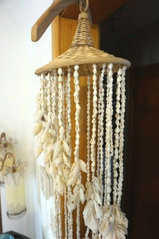 Vintage Sea Shell Wicker Mobile Wind Chimes Hanging Decor 2