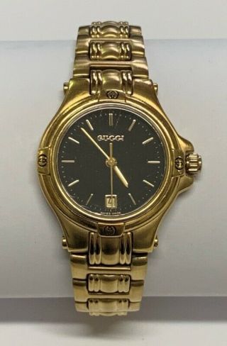 Ladies Gucci Gold Tone Black Face Quartz Watch 9240l Running