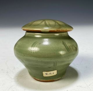 Antique Chinese Celadon Glazed Covered Porcelain Jarlet - Ming Dynasty 2