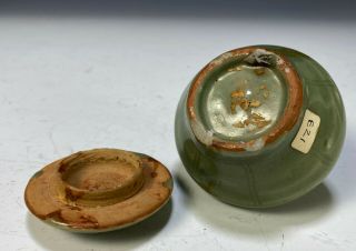 Antique Chinese Celadon Glazed Covered Porcelain Jarlet - Ming Dynasty 3