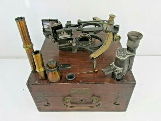Antique C.  Plath Hamburg Germany Sextant W/case & Accessories Micrometer Pre War