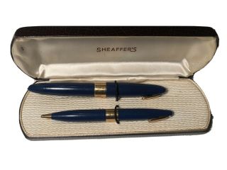 Vintage Sheaffer White Dot Snorkel Pen & Pencil Set With Case