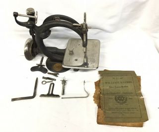 Antique 1890s Hand Crank Willcox & Gibbs Sewing Machine With Parts & Booklet