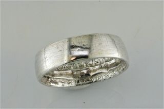 Vintage WWI 1916 ? Trench Art Hammered Coin Ring Size 8 French Silver Franc 3