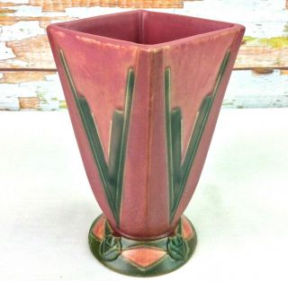 Antique Roseville Art Pottery Futura Victory Art Deco Vase Matte Pink Green