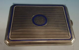 Austrian.  750 Silver Card Case Engine Turned With Blue And White Enamel (2796)
