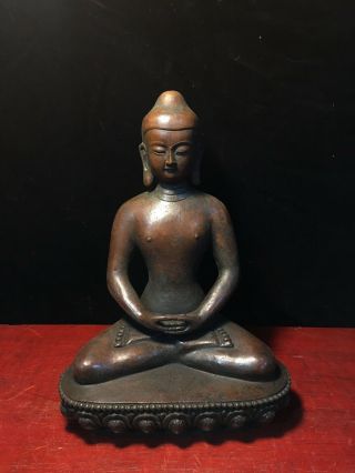 Chinese Old Temple Tibetan Buddhism Bronze Shakya Mani Amitabha Buddha Statue