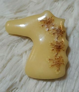 Vintage Bakelite Or Celluloid Yellow Horse Head W/embedded Flowers Pin Booch