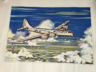 Rare Vintage Wwii Era Boeing B - 29 " Superfortress " Bomber Aircraft Color Print
