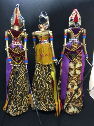 Wayang Golek Indonesian Rod Puppets - Set Of 3 - Java Vintage 2