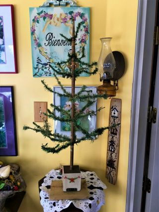 Antique German Feather Tree 36 " Tall Christmas W/ornaments Holiday