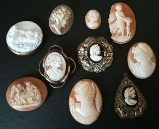 Joblot Antique Vintage Jewellery Findings Cameos - Brooch Pendant Spares Repair