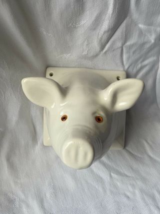 Vintage White Ceramic Pig Head Towel/apron Holder Hanger Wall Mount