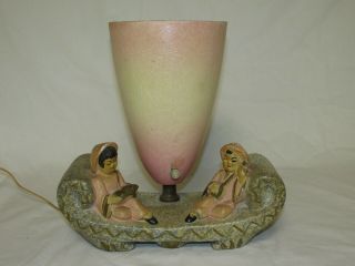 Vintage Oriental Couple Figural Lamp,  Tv Lamp,  Chalkware,