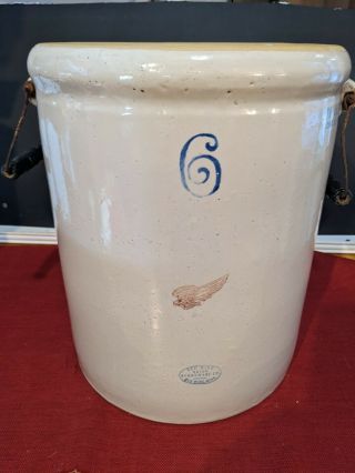 Antique 6 Gallon Red Wing Union Stoneware Pottery Crock With 2 " Wing