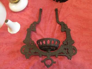 Antique Parker ornate nickel plated cast iron hanging iron horse library oil lam 3