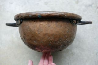 Antique 11 " Copper Candy Apple Butter Kettle Cauldron Pot With Cast Iron Handles