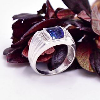 10k White Gold Antique Color Changing Sapphire & Diamond Ring Sz 10.  5