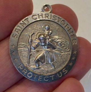 Large Vintage Sterling Silver St Christopher Pendant No Necklace Chain