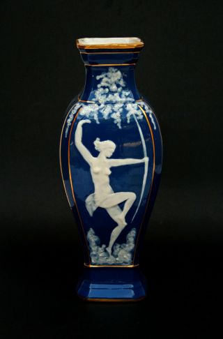 Antique French Limoges Porcelain Pate Sur Pate Vase Female Archer Archery