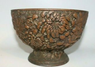 Antique 19th C Japanese Meiji Repousse Chrysanthemum Copper Bronze Metal Bowl