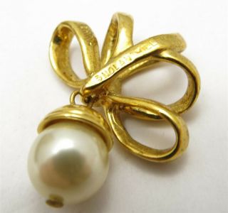 Vintage Nolan Miller Gold - Tone Rhinestone Ribbed Earrings & Pearl Pendant w Box 3