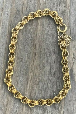 Antique 14k Yellow Gold Double Link Charm Bracelet Beautifully Made,  6.  34 Grams