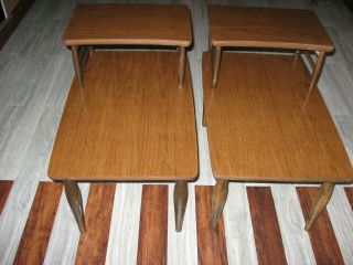 Pair (2) Vintage Baumritter Mid Century Modern Step End Tables,