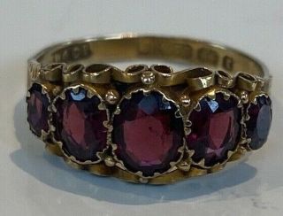 Fine Victorian Antique 9ct Gold Ring With Afghanistan Garnets