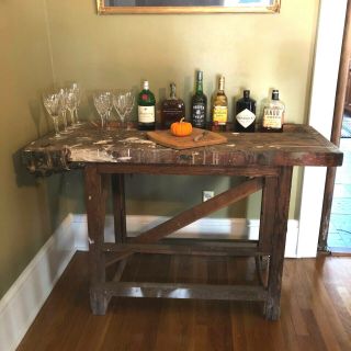 Antique Early Hammacher Schlemmer Work Bench Wood Table Kitchen Island Desk