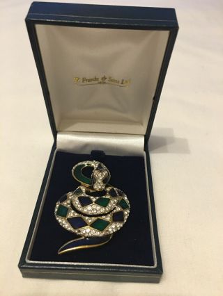 Vintage Attwood & Sawyer (a&s) Enamel & Diamante Coiled Snake Brooch (boxed)
